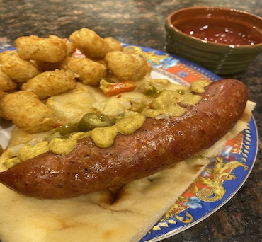 Spicy Smoked Sausage on Half-A-Naan